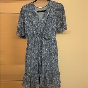 Gray V-Neck Flutter Sleeve Midi Dress